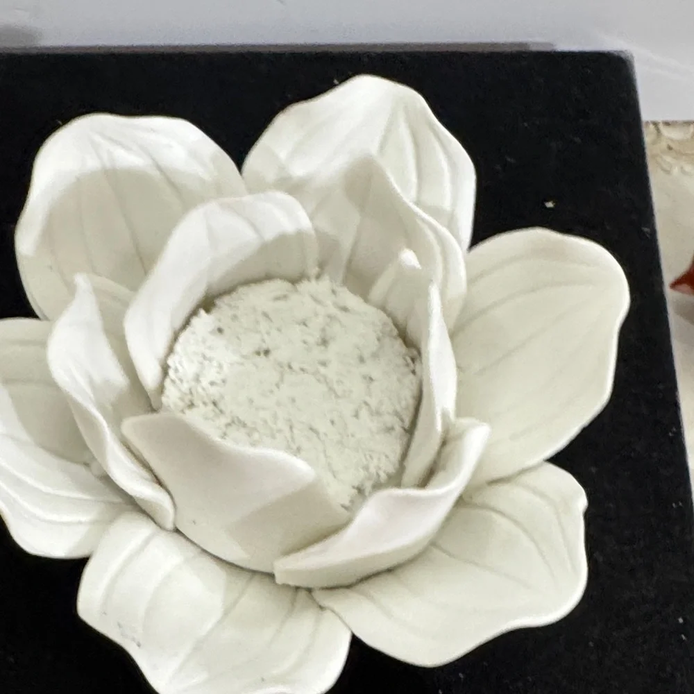 Threshold Tealight Candle Holder Porcelain White Flower Decoration (pair)